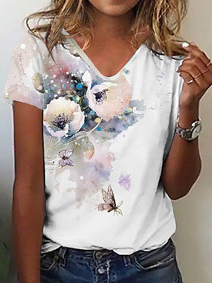 V-neck top 3D rose morning glory T-shirt m303194