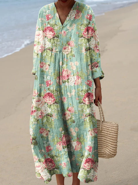 Ladies casual floral 3D printing sleeve dress m301071