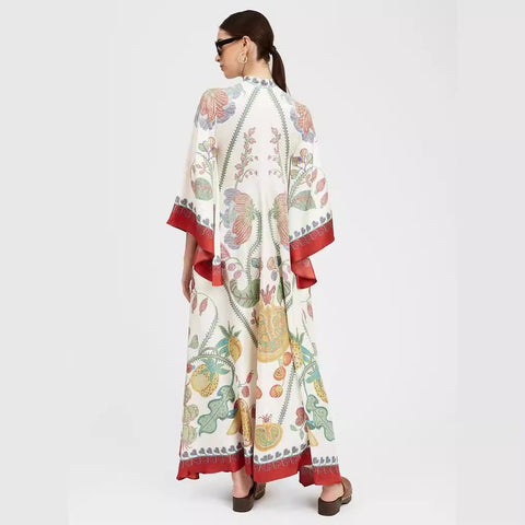 New summer print seven-quarter sleeve stand-up collar dress m301881