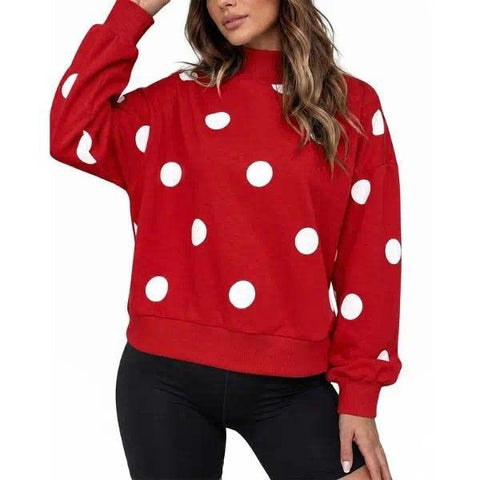 Polka dot print loose pullover sweater long sleeve casual versatile top m303221