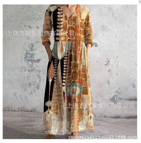 3D printing summer casual loose long-sleeved dress m301729