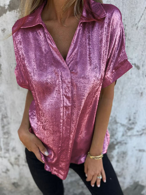 Casual loose bronzing short-sleeved lapel shirt women's m302795