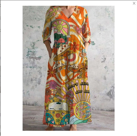 3D printing summer casual loose long-sleeved dress m301729