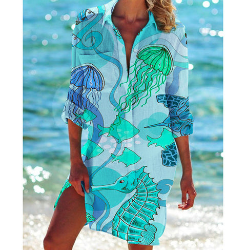 Bikini jacket shirt swimsuit cardigan women's printed resort beach shirt m301274