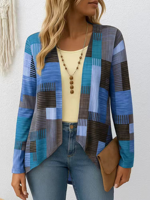 Casual Crew Neck Long Sleeve Cardigan Digital Printing Women's T-Shirt FF303113