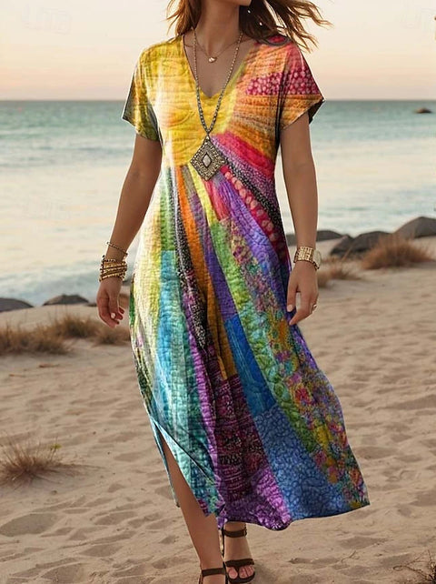 Creative floral women's summer new V-neck short-sleeved dress m301230