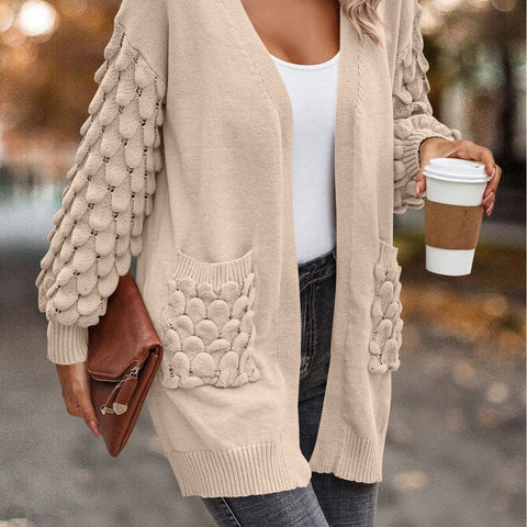 Autumn and winter feather net color V-neck cardigan long-sleeved knitted pocket sweater m300604