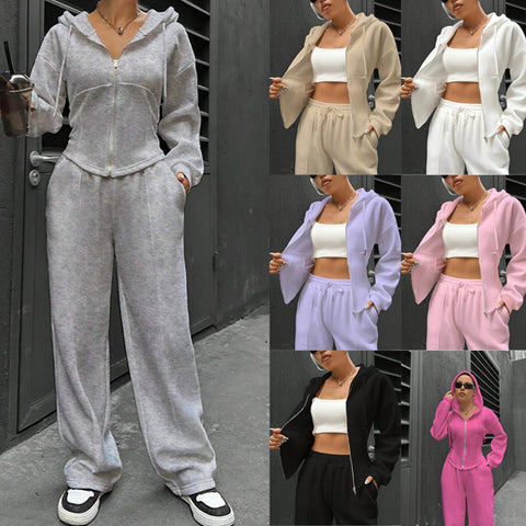 Two-piece trendy hooded cardigan slim casual two-piece suit women's m300946