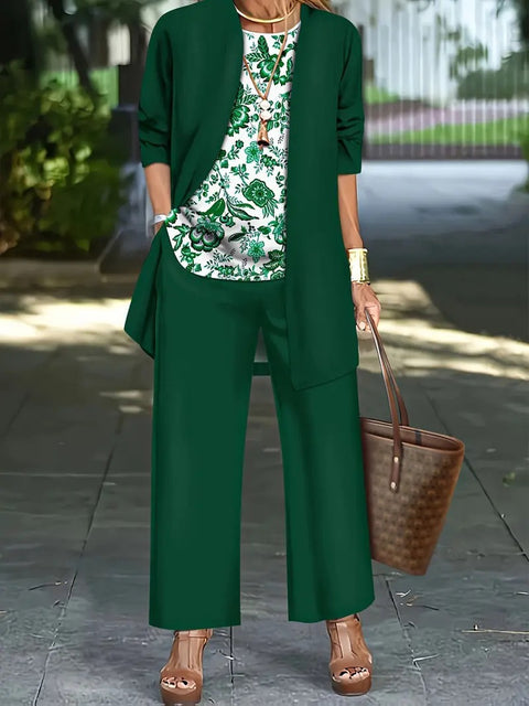 Pink three-piece casual suit women's cardigan wide-leg pants m302761