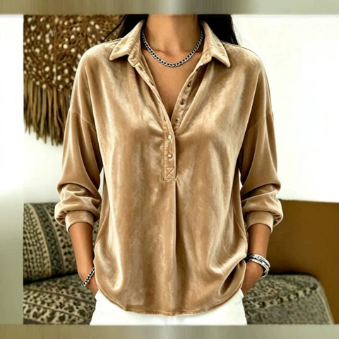 Popular casual fashion women's clothing golden velvet solid color lapel top m303229