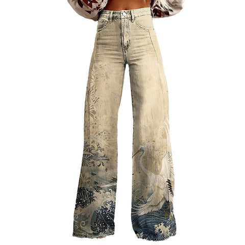 3D heat transfer flared pants simulation denim trousers loose pants m301550