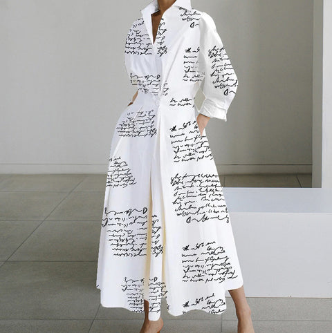 Fashion Long Sleeve V-neck Printing Dress M300331