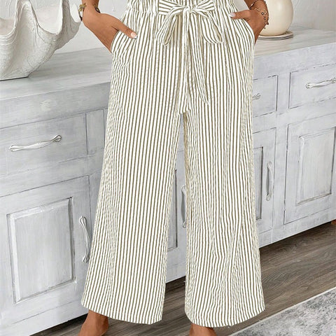 Striped casual elegant straight-leg pants for women m301455