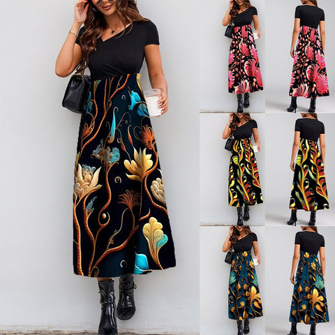 Splicing print elegant fashion dress m301209