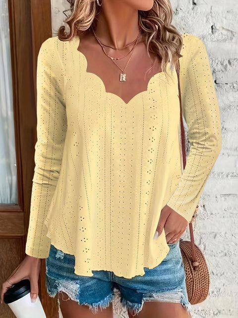 New wavy scallop collar breathable jacquard long-sleeved top women's m301913