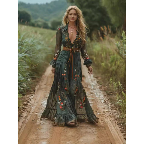Ethnic Bohemian print resort beach dress m302013