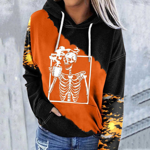 Casual Graphic Tops Long Sleeve Halloween Face Printed Hoodies M800009