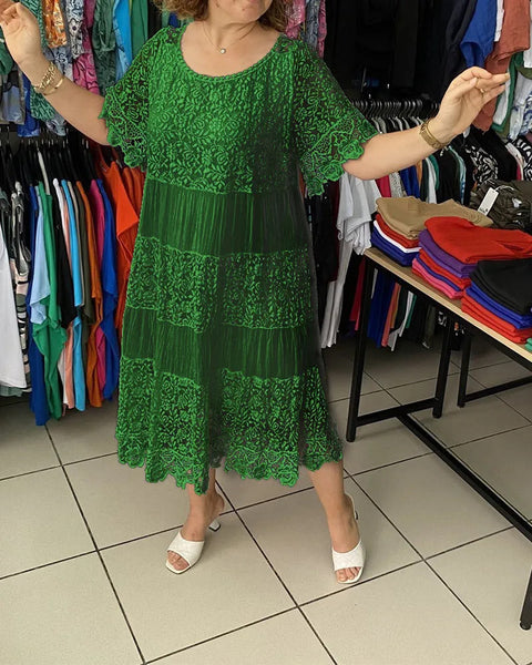 Crew neck short sleeve lace skirt women's m301624