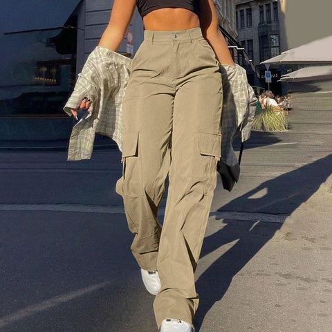Fashion multi-pocket tooling straight trousers m301370