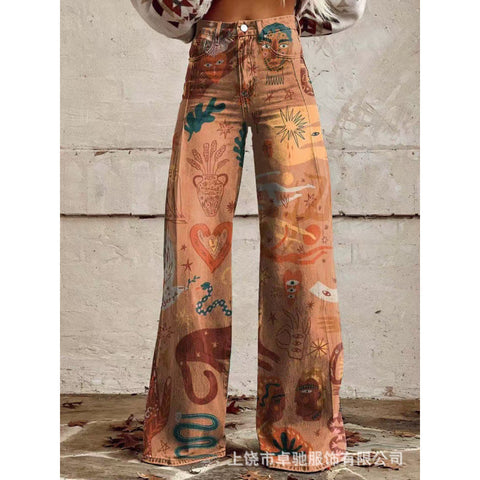 3D heat transfer flared pants simulation denim trousers loose pants m301550