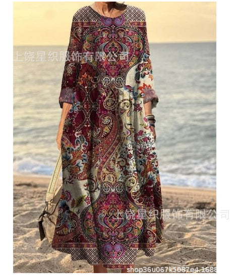 3D printed casual loose dress women m301278