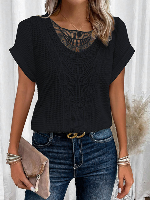 Lace splicing short-sleeved t-shirt spot cross-border women's clothing m301776