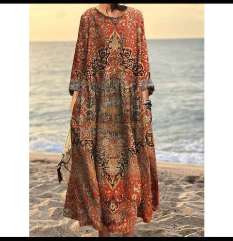 3D printed casual loose dress women m301278