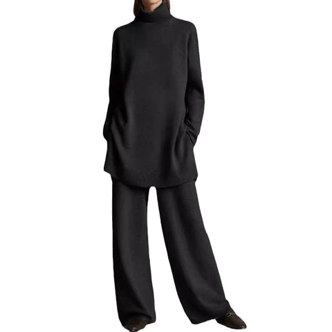 New knitted solid color turtleneck loose casual two-piece set m301793