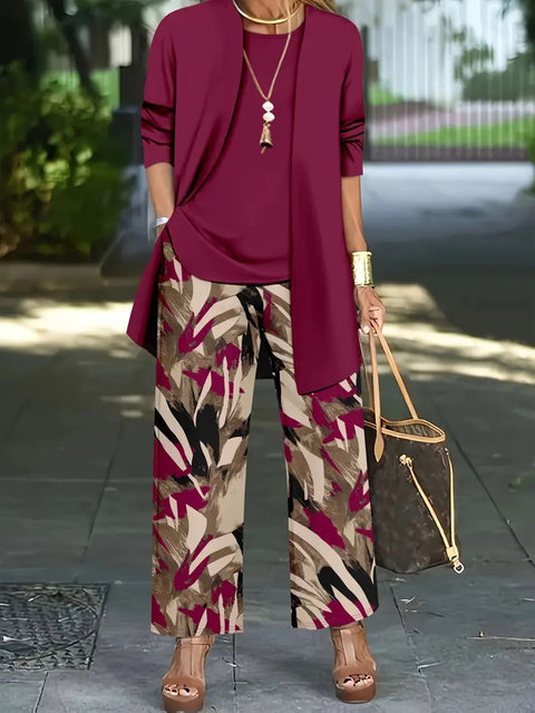 Pink three-piece casual suit women's cardigan wide-leg pants m302761