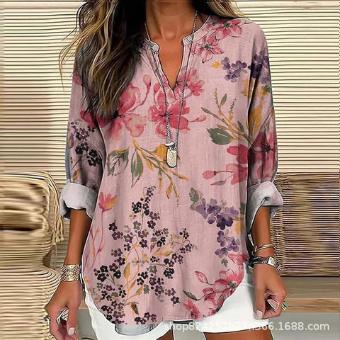 Summer women's long-sleeved 3D digital printing loose European size top m301362