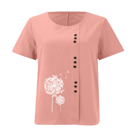Large size casual loose cotton and linen short-sleeved pullover T-shirt cotton and linen women's clothing large size women's clothing m302737