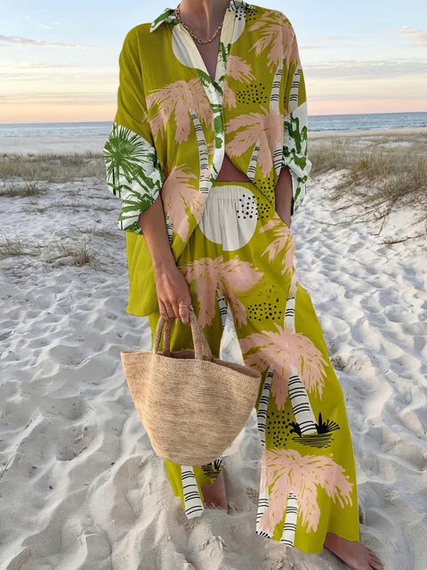 Linglong hemp fish shading casual suit loose sports wide-leg pants marine element casual shirt m303169