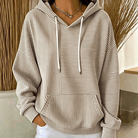 New loose casual striped splicing drawstring hooded sweater m303006