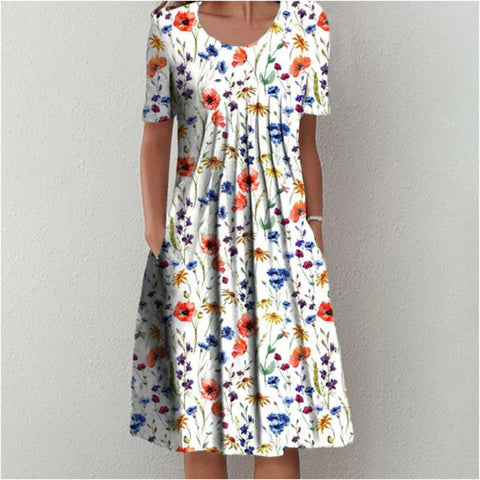 New casual print crew neck short-sleeved dress m300930