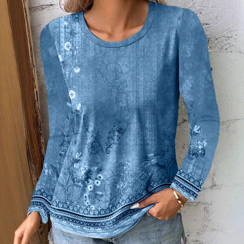 3D printed women's casual flower crew neck long-sleeved t-shirt top m301719