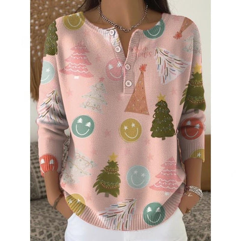 Vintage 3D digital printing four-button stand-up collar Polo sweater women m302158
