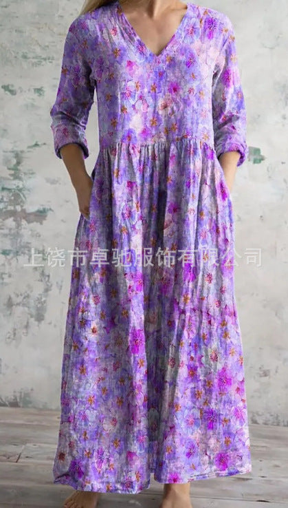 3D printing summer casual loose long-sleeved dress m301729