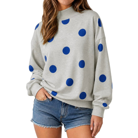 Polka dot print loose pullover sweater long sleeve casual versatile top m303221