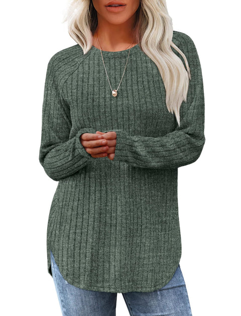 Loose crew neck high and low curved hem top women's m302070