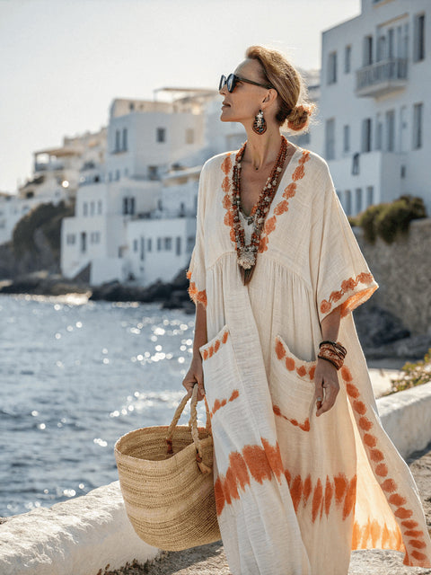 Elegant large size printed long pendulum dress m301523