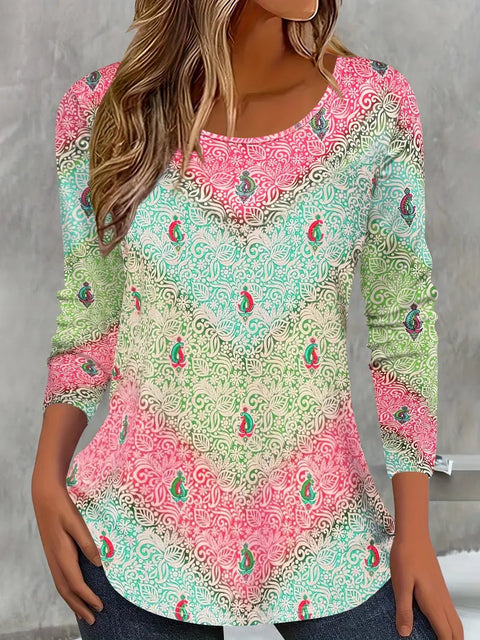 Fashion loose high-quality casual versatile colorful long-sleeved crew neck T-shirt m301757