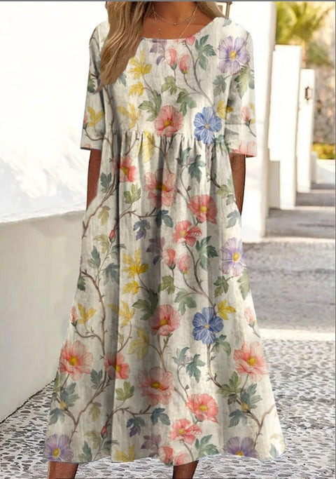 Up and down splicing pocket size printing large wide dress m302623-1