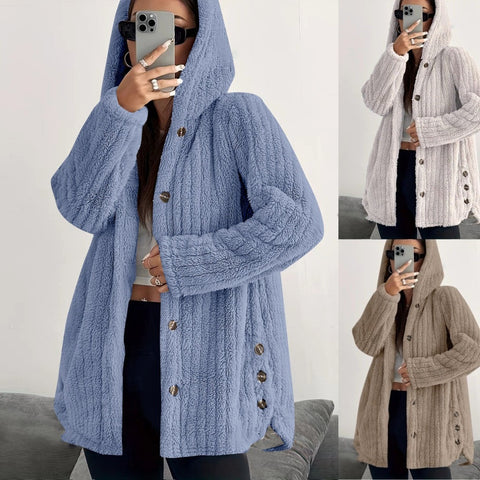Autumn and winter women's clothing solid color long-sleeved hooded loose plush jacket women's m301910