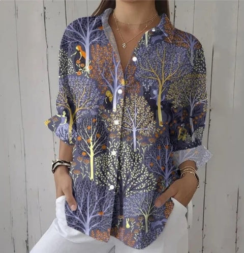 Short sleeve lapel print blouse m302889