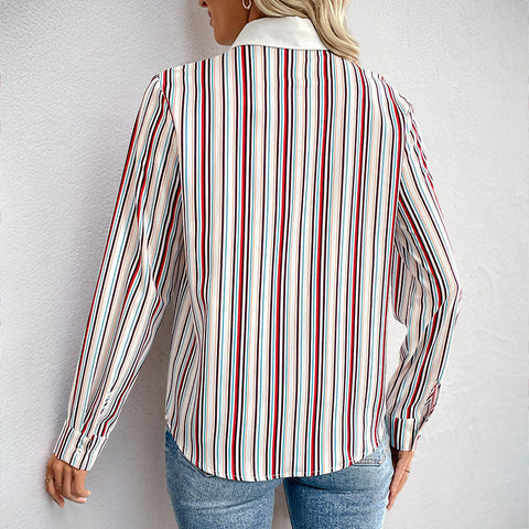 Women's vertical striped lapel shirt m300820