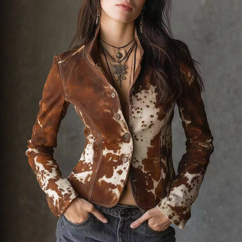 Lapel print long-sleeved jacket jacket single-breasted personalized jacket small suit m301980