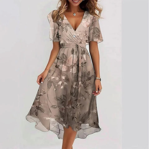 Loose casual comfortable V-neck floral dress m302907