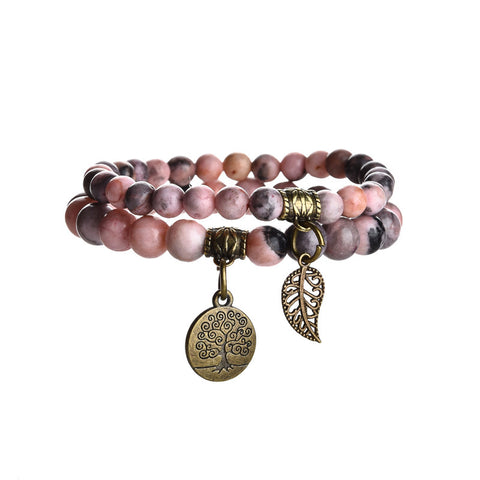 Tree of Life Leaf Pendant Set Bracelet Colorful Tiger Eye Amethyst Agate Bracelet m3331289