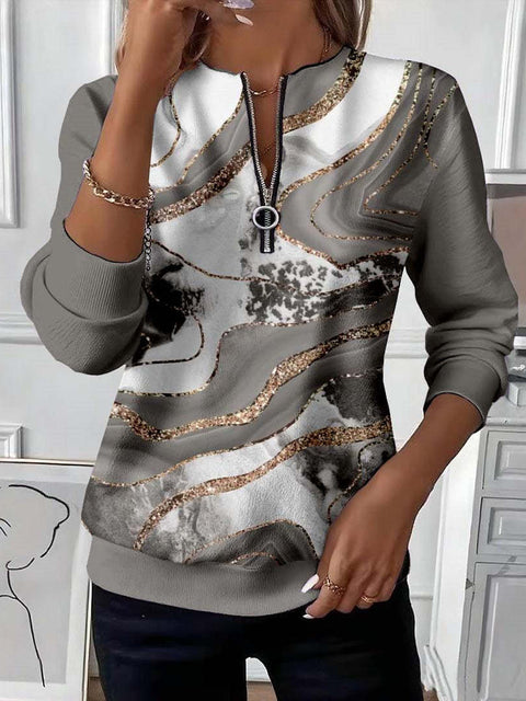 3D printed long-sleeved half-open zipper sweater for women m303052
