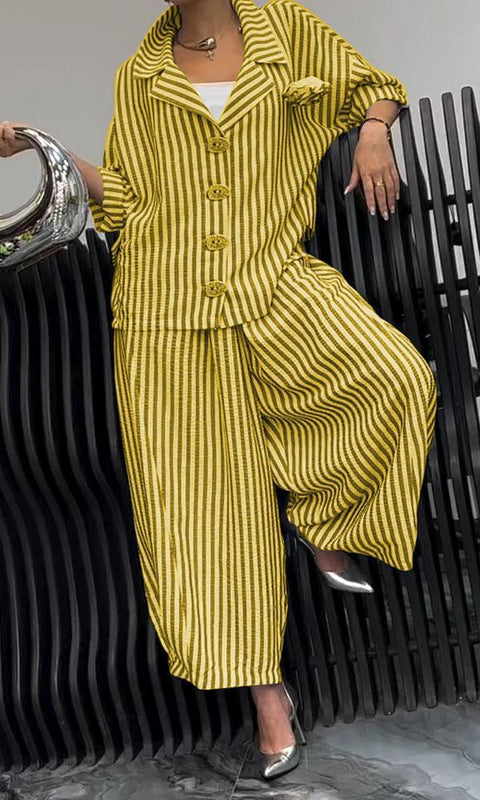 Autumn commuter temperament flower striped loose blazer casual suit m302316